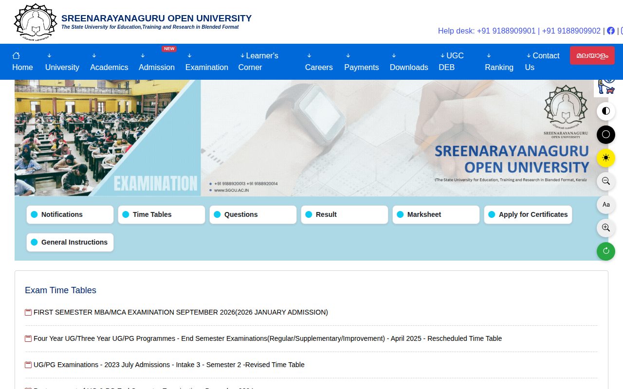 Official SGOU page on sgou.ac.in: check SGOU exam timetables